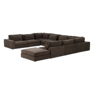 Conjunto de sofá seccional moderno en forma de L con cubierta de tela y patas de madera para sala de estar - Product Image 3