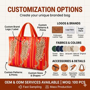 Sac fourre-tout matelassé en coton style bohème avec broderie - Grand sac de plage ouvert imprimé léopard, écologique et réutilisable pour le shopping - Product Image 3