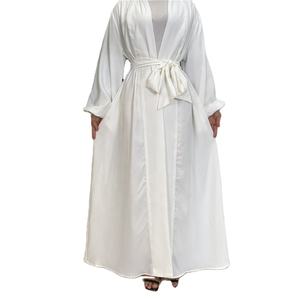 2023 Dubai Ramadán estilo mujer ropa islámica forro de satén sólido Jilbab Khimar bata bordada perla musulmana vestido plisado - Product Image 1