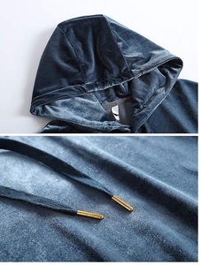Sweat-shirt à capuche zippé en velours pour homme, couleur unie, coupe classique, décontracté, pour l'automne, avec poche avant, pull tricoté - Product Image 2
