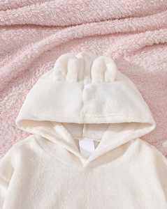 Girls White Fleece Hooded Sweatshirt Pullover Solid Color Long Sleeve Winter Wear Breathable Eco-Friendly Casual - Product Image 3
