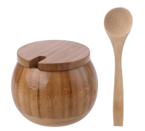 Handcrafted Wooden Salt And Sugar <b>Bowl</b> <b>With</b> <b>Lid</b> And Spoon Herb Spice Storage Container For Kitchen Use Eco Friendly Food Grade - Product Image 1
