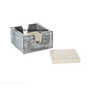 Elegant <b>Marble</b> <b>Coaster</b> Set Handmade Natural Stone Table <b>Coasters</b> Set Of 6 With Holder Black Color Mats & Pads - Product Image 5