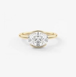 Anillo de compromiso de alta joyería con diamante ovalado de 2 quilates cultivado en laboratorio, certificado IGI, oro macizo real de 10k, 14k, 18k, engaste de bisel oriental-oeste. - Product Image 5