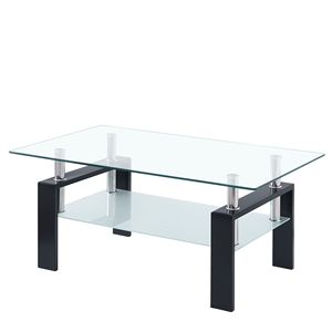 2-Layer Tempered <b>Clear</b> Glass Coffee <b>Table</b> for Living Room As Centerpiece - Product Image 4