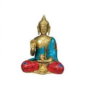Nirmala Handicrafts - Estatua de Buda Religiosa de Latón con Acabado en Piedra, Hecha a Mano, Ovalada, Decoración para el Hogar, Modelo NHA02907, de Rajasthan - Product Image 1