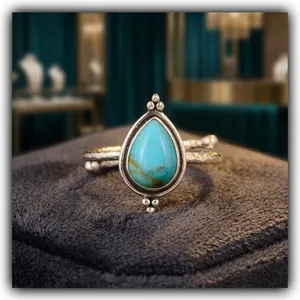 Kingman Turquoise Teardrop Sterling <b>Silver</b> Adjustable Luxury Boho <b>Ring</b> Handmade Gemstone Wedding Gift for Women <b>Men</b> Unisex - Product Image 6