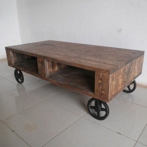 Coffee <b>Table</b> Palette with Metal Castor Industrial Design Storage Modern Apartment Living Room Furniture - Product Image 1