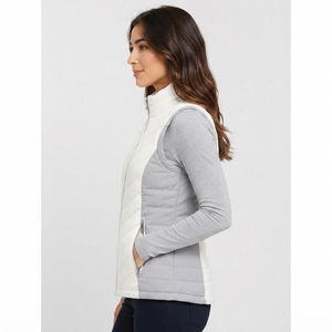 Chaleco acolchado de lona para mujer, sin mangas, diseño moderno, cuello alto, cálido y aislante, con bolsillos laterales y cremallera completa con botones. - Product Image 3