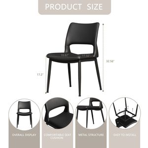 Set di 2 Sedie da Pranzo Moderne Minimaliste in Pelle PU Nera con Schienale Confortevole e Supporto Gambe in Metallo per Ristoranti - Product Image 5