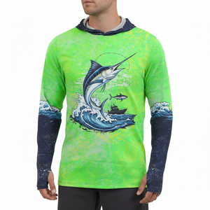 Camisa de Pesca de Manga Larga para Hombre, Diseño Personalizado con Sublimación, Protección Anti-UV UPF 50, Patrón Verde Azul, Ropa para Exteriores - Product Image 1