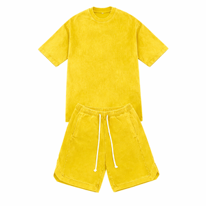 Ensemble 2 pièces pour homme, t-shirt à manches courtes en velours orange et short, vêtements décontractés d'été - Product Image 4