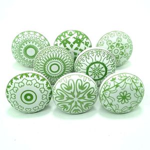 Perillas de Cerámica Pintadas a Mano en Verde y Blanco Estilo Vintage, Perillas Modernas para Gabinetes, Armarios, Cómodas, Muebles de Cocina, Perillas para Puertas Incluidas - Product Image 1