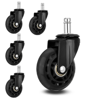 Roulettes pivotantes pour chaise de bureau en PU de 2,5 pouces avec capacité de charge de 100 lb et protections filetées - Roues de remplacement noires