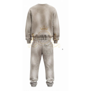 Ensemble de sweat-shirt à col rond gris uni pour homme, 100% coton, 350 g/m², vêtements décontractés, tricot en molleton français, style automne, jogging - Product Image 2
