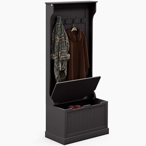 Appendiabiti da ingresso 3-in-1 nero con panca contenitore, appendiabiti con 4 ganci e scarpiera per casa o hotel - Product Image 1