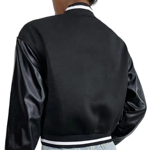 Veste de sport personnalisée à col en V pour femme, veste de sport avec manches en cuir, de haute qualité et en taille plus, manteau imprimé pour fille - Product Image 2