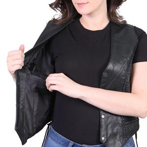 Gilet en cuir véritable imperméable pour femme avec fermeture éclair, couleurs et logo personnalisables, design col en V, prix bas - Product Image 6