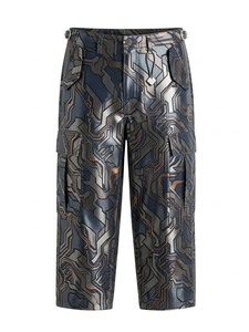 Premium Retro <b>Yarn</b> Dyed Canvas Graphic Print Breathable <b>Polyester</b>/Nylon Drawstring Closure Loose Fit Men Streetwear Casual Pants - Product Image 6