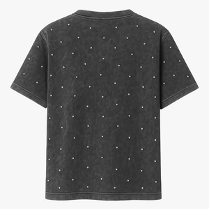 Camiseta de Verano Personalizada con Pedrería Negra, Tejido de Punto, Estilo Vintage, Oversize para Hombre, Detalles Brillantes, Estilo Urbano, Holgada - Product Image 5