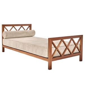 Luxury Solid Teak Wood <b>Daybed</b> <b>with</b> Upholstered <b>Mattress</b> Contemporary Wooden Lounge Furniture for Home - Product Image 1