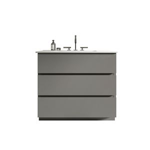 Mobile bagno moderno TIA da 90 cm grigio con lavabo, 3 fori per rubinetteria, ampio spazio contenitivo, mobiletto autoportante per bagni piccoli - Product Image 1