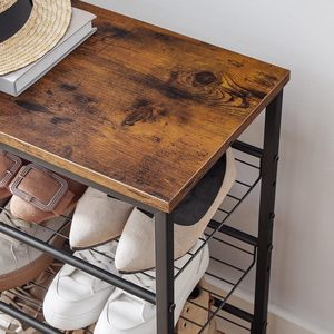 4-Tier Shoe Rack <b>Adjustable</b> Metal Shoe Organizer Rustic Brown Black Industrial Shoe Storage <b>Shelf</b> Entryway Stand - Product Image 4