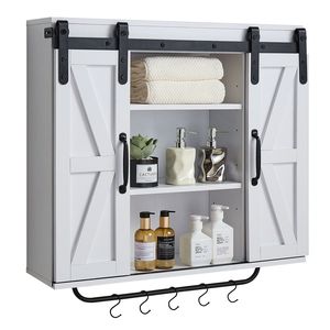 Armadio bianco a parete da bagno a 2 porte con ripiano regolabile per toilette armadietto dei medicinali appeso a parete da cucina - Product Image 1