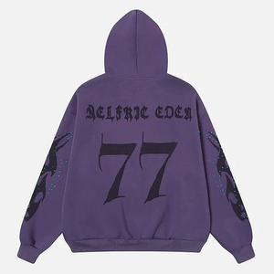 Sudadera con Capucha Gótica Morada para Hombre, Talla Grande, 100% Algodón, Felpa Francesa, Estampado de Diamantes de Imitación, Logotipo en la Espalda, Diseño 77, Ropa Urbana de Otoño - Product Image 6