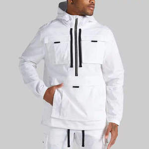 Custom Men's <b>White</b> Windbreaker <b>Jacket</b> Hooded <b>Waterproof</b> Lightweight Multi-Pocket Outdoor Anorak Streetwear Techwear Windcoat - Product Image 1