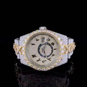Reloj de lujo con diamantes, dos tonos de oro y plata, esfera árabe, reloj de pulsera con incrustaciones de cristales, bisel de cristal, anillo central único, regalo para hombre - Product Image 5