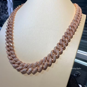 Collier chaîne cubaine en moissanite, plaqué or rose, style hip-hop, bijoux de luxe, chaîne statement pour hommes et femmes - Product Image 6