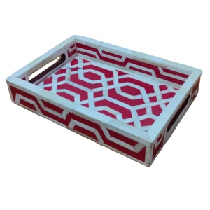 Bandeja Decorativa Rectangular de Resina con Diseño Geométrico Art Deco, con Asa Hecha a Mano en Rojo y Crema, para Decoración Moderna del Hogar y Cumpleaños - Product Image 6