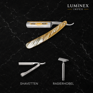 Navaja de Afeitar Recta Vintage Luminex Impex con Mango de Concha de Abulón y Acero al Carbono, Lista para Usar en Barberías y Salones - Product Image 6