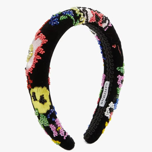 ที่คาดผมเบาะกำมะหยี่สีดำลูกปัดหลายสีปักลายดอกไม้ห่วงใส่ผมแฟชั่นทำมือสำหรับงานปาร์ตี้ - Product Image 1