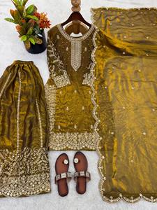 Women Embroidered <b>Kurti</b> Sharara Set with Dupatta – Heavy Designer Festive Ethnic Wear Palazzo Suit for Wedding - Product Image 6