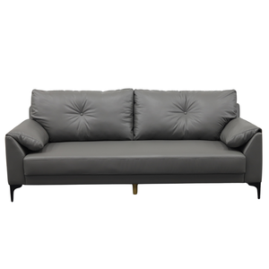 Sofá Esquinero Moderno de Cuero Sintético Gris con Dos Asientos, Respaldo Acolchado y Patas Metálicas Ecológicas para Sala de Estar - Product Image 1