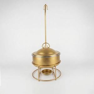 Luxury Arabic Round Chafing Dish Matte Cream Metal Base Stainless Steel Food <b>Pan</b> Ramadan Buffet Server Soup Warmer Single Unit - Product Image 5