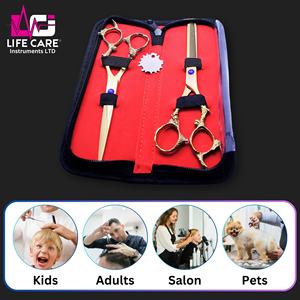 กรรไกรตัดผมและซอยผมสีทอง รุ่นมืออาชีพ ด้ามจับลายมังกร ชุดกรรไกรตัดผมสำหรับช่างทำผม ผลิตโดย Life Care Instruments - Product Image 2