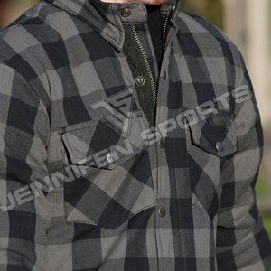 Chemise en flanelle 100% coton pour homme, gris et noir, avec protections homologuées CE et fibres d'aramide renforcées. - Product Image 3