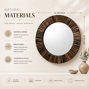 <b>Round</b> Bamboo <b>Mirror</b> 19 Inch Stylish Decorative Wall <b>Mirror</b> for Bedroom Living Room <b>Bathroom</b> Contemporary Natural Design - Product Image 6