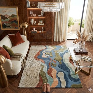 Tapis Moderne Abstrait Tufté à la Main, Doux et Moelleux, pour Salon et Chambre, Tapis de Sol Artistique Nordique, Style Décoration Maison de Luxe - Product Image 2