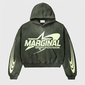 Sudadera con Capucha Marginal Sports para Hombre, Oversize, de Algodón French Terry, Casual, Otoño, con Logo Estampado Frontal, Personalizada, Efecto Desgastado - Product Image 5