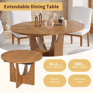Moderno Juego de Mesa de Comedor Redonda Extensible de 5 Piezas con Hoja Extraíble de 16.2 Pulgadas para Espacios Pequeños - Product Image 3
