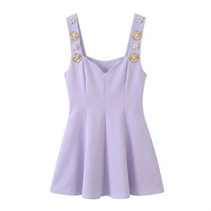 Vestido Mini de Tirantes de Perlas para Mujer, Estilo Lavanda, Personalizado por el Fabricante, Elegante, Ajustado, Moderno, Estilo Skater para Verano - Product Image 1