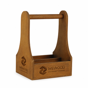 Porte-bouteilles en bois massif personnalisé OEM avec poignée pour le stockage et l'emballage cadeau de bière, de vin et de boissons - Product Image 3
