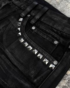 Trendy Custom Designer Skinny Studded Ripped Distress Waxed Bell Bottom <b>Boot</b> Cut Flared Baggy Stacked Denim Jeans <b>Pants</b> for Men - Product Image 4