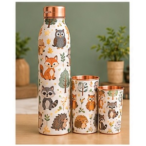 Juego de Botellas de Agua de Cobre con Diseño Estético de Animales del Bosque, con Tapas de Cobre, Portátiles para Viajes y Uso Diario - Product Image 1