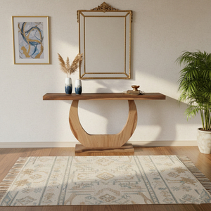 Exclusiva Mesa Consola Escultural Moderna de Madera de Suar Natural Ajustable y Ecológica para Sala de Estar y Pasillo de Lujo - Product Image 4