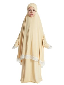 Vente en gros de khimar de Dubaï, ensemble 2 pièces, hijab pour enfants, abaya à manches longues, polyester respirant, hiver, été, vêtements de prière islamiques pour enfants - Product Image 3